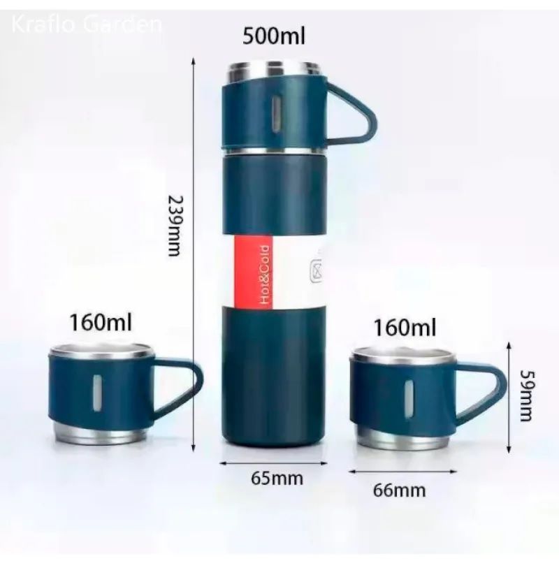 Double Stainless Steel 500ML Water bottles 3 In 1 set of Thermos Mug Leak Proof Travel Flasks Cup Cup for Tea Water Coffee Thermos Caffe Gift Box - Oshi.pk - Buy & Sell Online