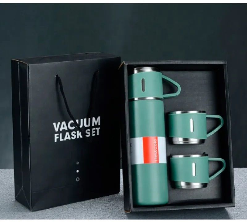 Double Stainless Steel 500ML Water bottles 3 In 1 set of Thermos Mug Leak Proof Travel Flasks Cup Cup for Tea Water Coffee Thermos Caffe Gift Box - Oshi.pk - Buy & Sell Online