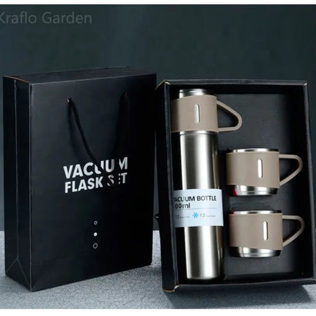Double Stainless Steel 500ML Water bottles 3 In 1 set of Thermos Mug Leak Proof Travel Flasks Cup Cup for Tea Water Coffee Thermos Caffe Gift Box - Oshi.pk - Buy & Sell Online
