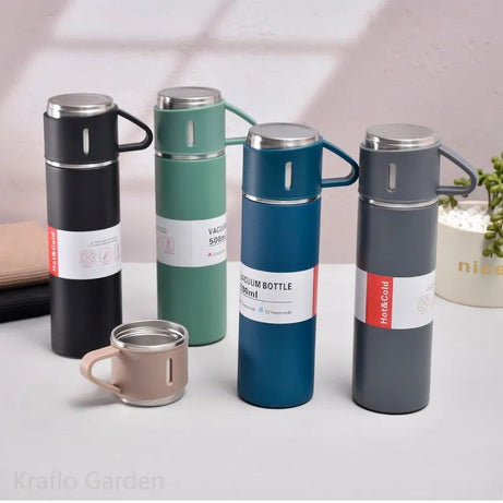 Double Stainless Steel 500ML Water bottles 3 In 1 set of Thermos Mug Leak Proof Travel Flasks Cup Cup for Tea Water Coffee Thermos Caffe Gift Box - Oshi.pk - Buy & Sell Online