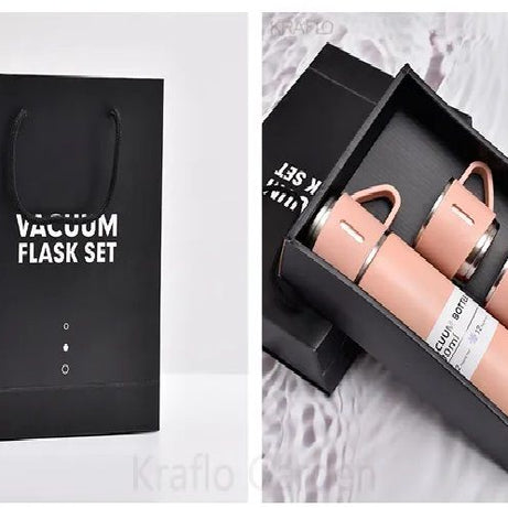 Double Stainless Steel 500ML Water bottles 3 In 1 set of Thermos Mug Leak Proof Travel Flasks Cup Cup for Tea Water Coffee Thermos Caffe Gift Box - Oshi.pk - Buy & Sell Online