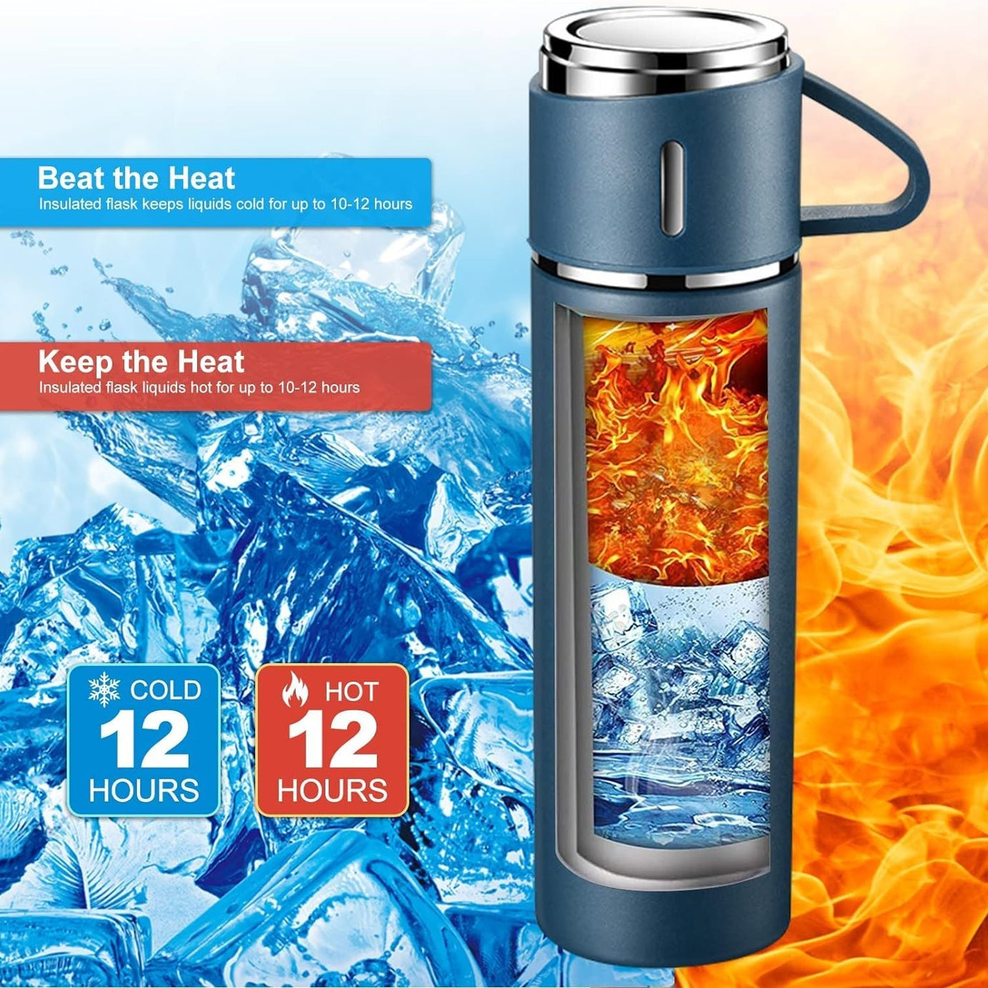 Double Stainless Steel 500ML Water bottles 3 In 1 set of Thermos Mug Leak Proof Travel Flasks Cup Cup for Tea Water Coffee Thermos Caffe Gift Box - Oshi.pk - Buy & Sell Online