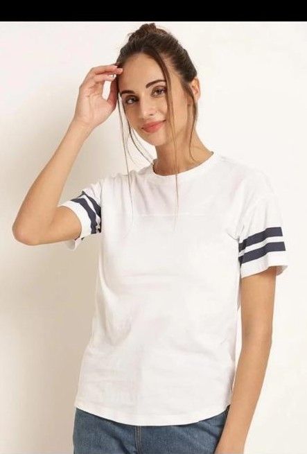 Double Stripes Half Sleeve Round Neck T-Shirt For Women - Oshi.pk - Buy & Sell Online