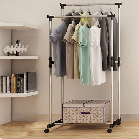 Drying Rack Double Pole Adjustable Garment Rack Commercial Grade Clothing Rack