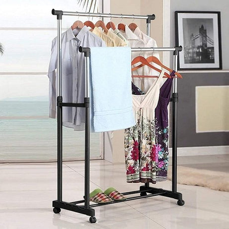 Drying Rack Double Pole Adjustable Garment Rack Commercial Grade Clothing Rack - Oshi.pk - Buy & Sell Online