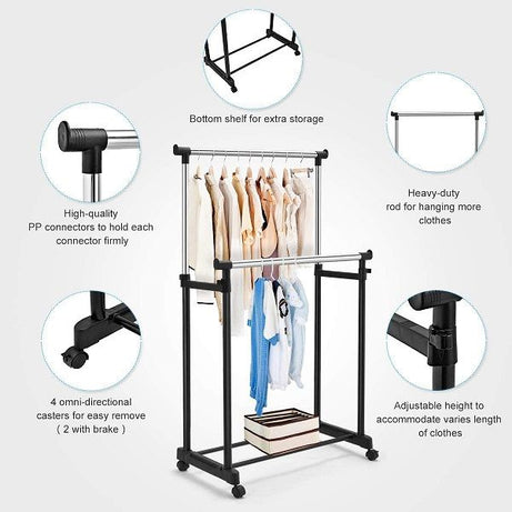 Drying Rack Double Pole Adjustable Garment Rack Commercial Grade Clothing Rack - Oshi.pk - Buy & Sell Online