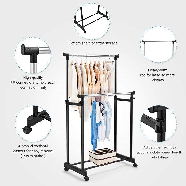 Drying Rack Double Pole Adjustable Garment Rack Commercial Grade Clothing Rack - Oshi.pk - Buy & Sell Online