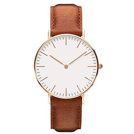 DW Leather Strap Men Wrist Watch Analog Brown Leather Luxury Wrist Watch Stainless Steel Smart Watch Leather Straps