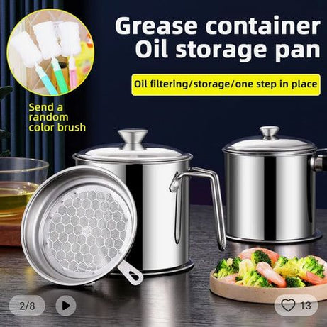 Easy Kitchen Oil Filter Pot Oil Strainer Pot Stainless Steel Grease Strainer Oil Storage Pot Oil Container Stainless Steel Oiler Tank Container Grease - Oshi.pk - Buy & Sell Online