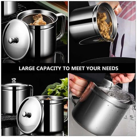 Easy Kitchen Oil Filter Pot Oil Strainer Pot Stainless Steel Grease Strainer Oil Storage Pot Oil Container Stainless Steel Oiler Tank Container Grease - Oshi.pk - Buy & Sell Online