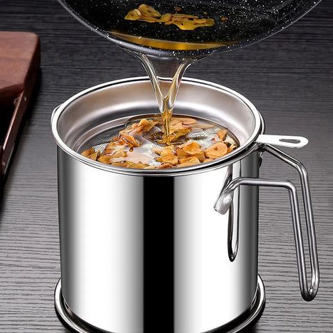 Easy Kitchen Oil Filter Pot Oil Strainer Pot Stainless Steel Grease Strainer Oil Storage Pot Oil Container Stainless Steel Oiler Tank Container Grease - Oshi.pk - Buy & Sell Online