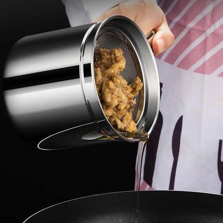 Easy Kitchen Oil Filter Pot Oil Strainer Pot Stainless Steel Grease Strainer Oil Storage Pot Oil Container Stainless Steel Oiler Tank Container Grease - Oshi.pk - Buy & Sell Online