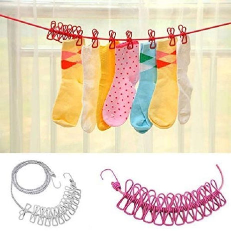 Elastic Laundry Line Clothes Lines Adjustable Rope with 12pcs Clothes pins