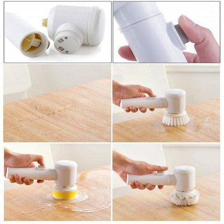 Electric Cleaning Brush 5 in 1 Magic Power Scrubber with 3 Brush Heads - Oshi.pk - Buy & Sell Online