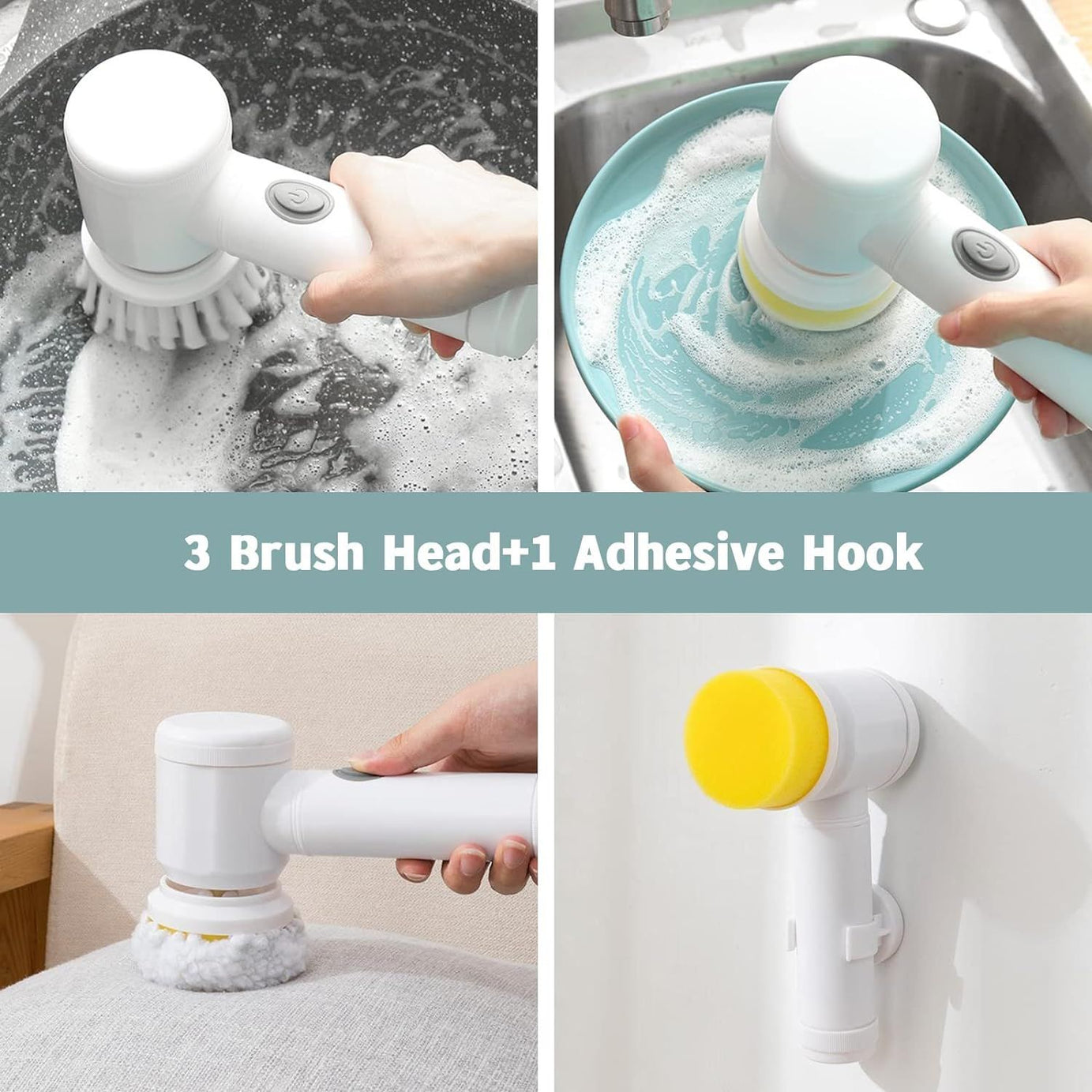 Electric Cleaning Brush, Cordless Handheld Shower Washer with 3 Interchangeable Brush Heads for ,Kitchen, Bathroom, Bathtub, Tiles, Windows, Tub, Dish - Oshi.pk - Buy & Sell Online