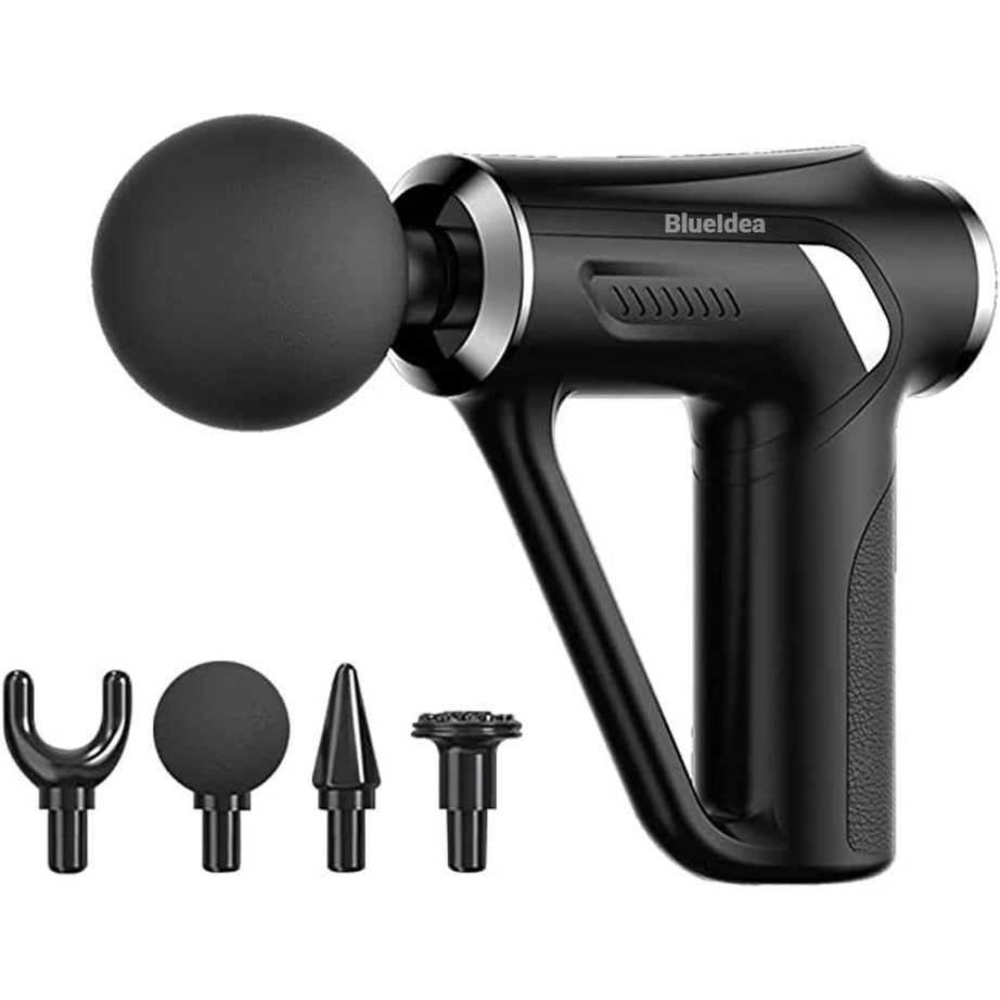 Electric Fascial Massager Rechargeable Adjustable Back Muscle Massage Machine Gym Sports with 4 Heads, Black Instrument Deep Tissue Percussion Super Q - Oshi.pk - Buy & Sell Online