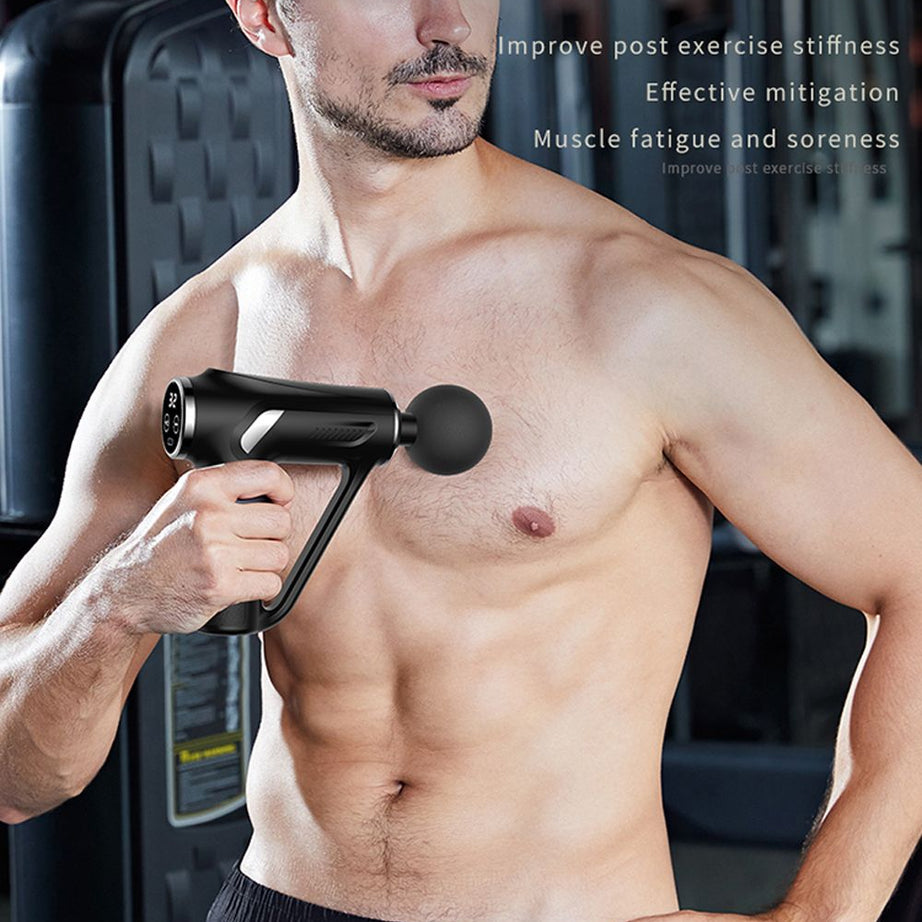 Electric Fascial Massager Rechargeable Adjustable Back Muscle Massage Machine Gym Sports with 4 Heads, Black Instrument Deep Tissue Percussion Super Q - Oshi.pk - Buy & Sell Online