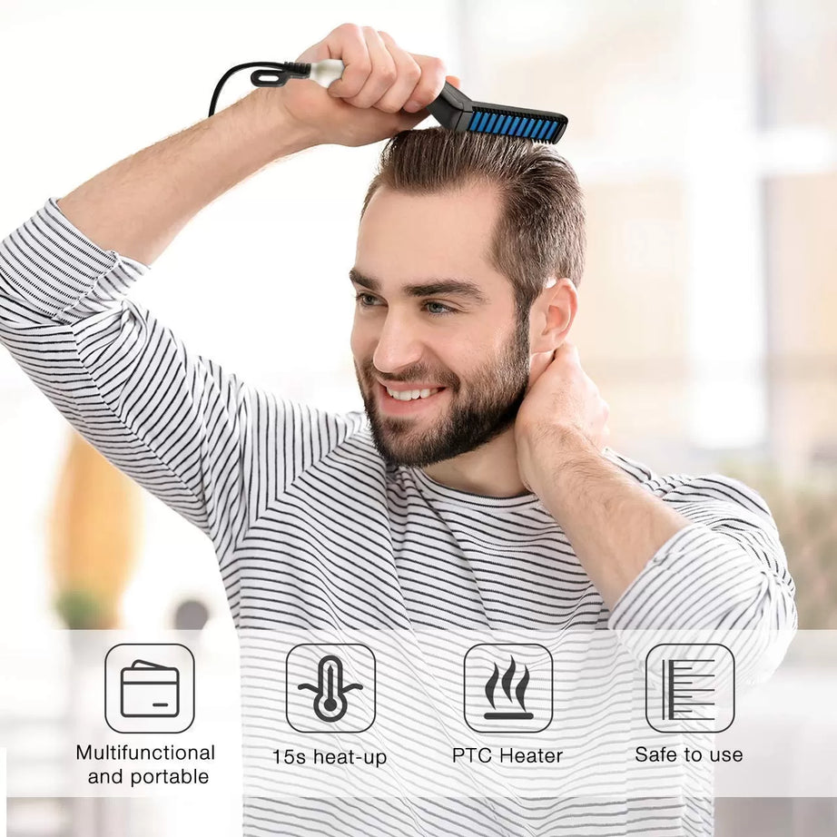 Electric Hair & Beard Straightener for Men Multifunctional Ionic Beard Straightening Hair Style Electric Hot Beard Comb Brush Mini Hair Straightener - Oshi.pk - Buy & Sell Online