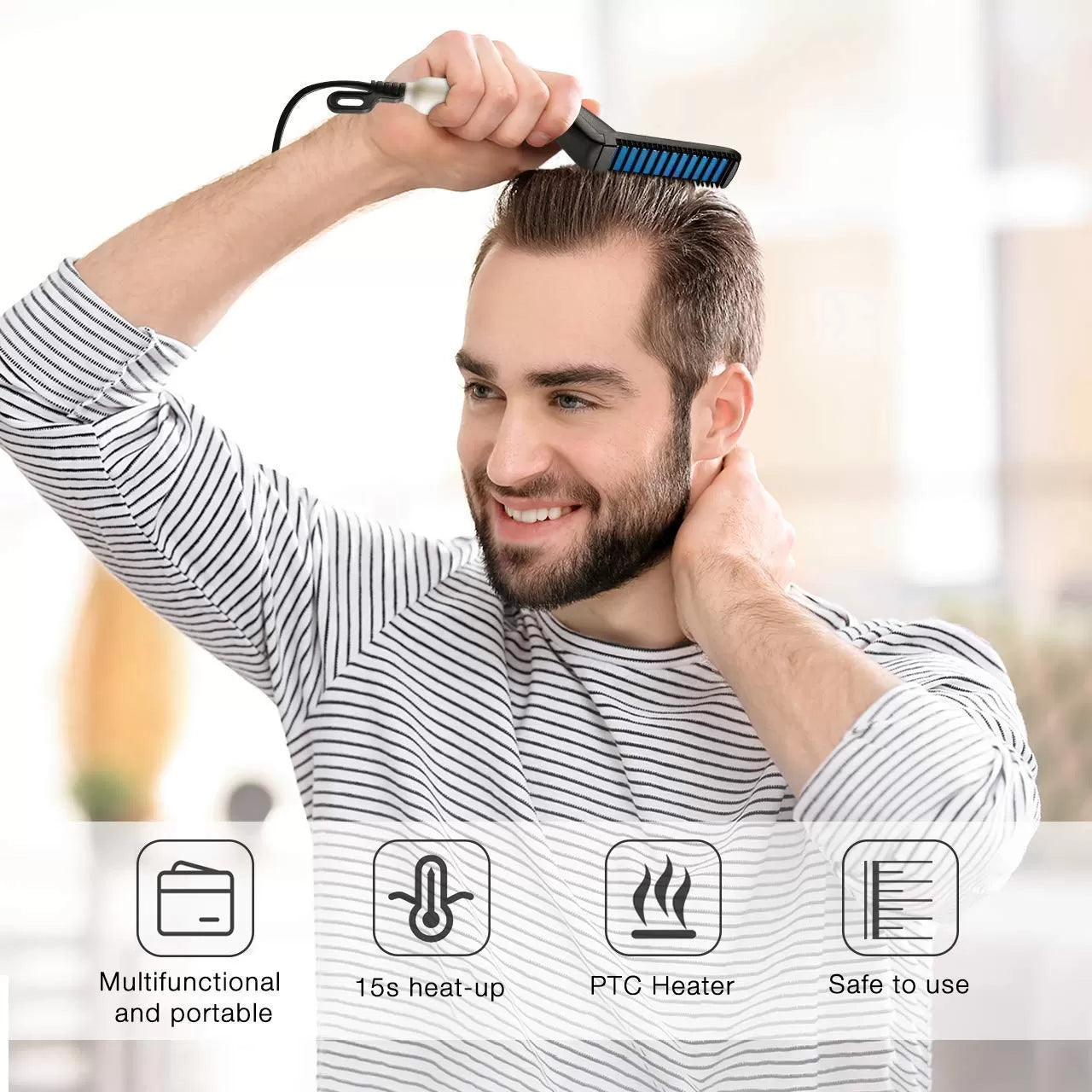 Electric Hair & Beard Straightener for Men Multifunctional Ionic Beard Straightening Hair Style Electric Hot Beard Comb Brush Mini Hair Straightener - Oshi.pk - Buy & Sell Online