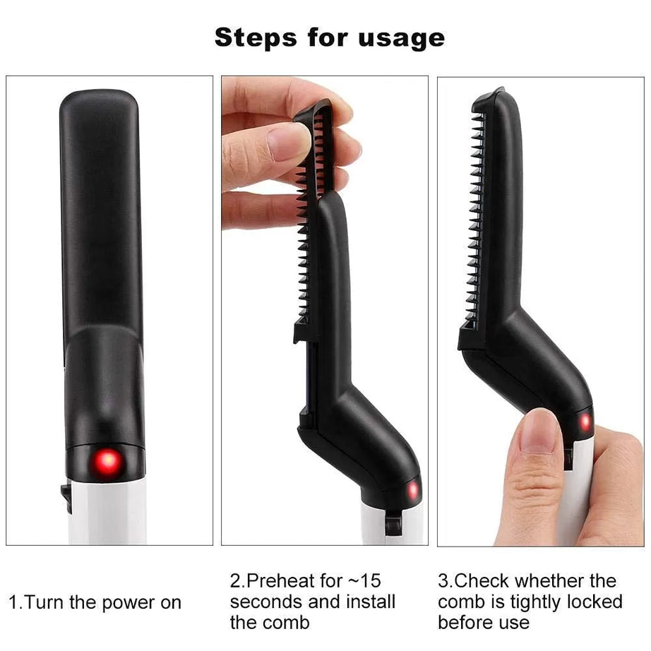 Electric Hair & Beard Straightener for Men Multifunctional Ionic Beard Straightening Hair Style Electric Hot Beard Comb Brush Mini Hair Straightener - Oshi.pk - Buy & Sell Online