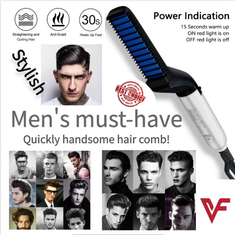 Electric Hair & Beard Straightener for Men Multifunctional Ionic Beard Straightening Hair Style Electric Hot Beard Comb Brush Mini Hair Straightener - Oshi.pk - Buy & Sell Online