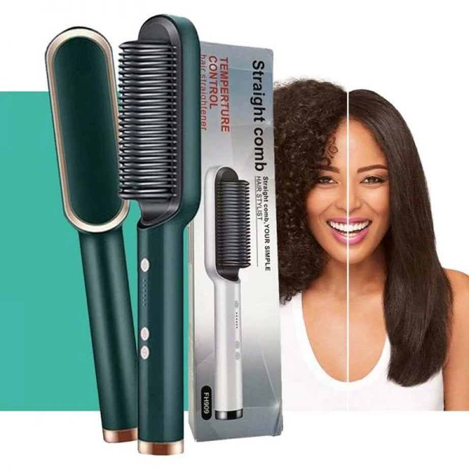 HAIR STRAIGHTENER FOR WOMEN & MEN BRUSH HEATED COMB STRAIGHT & CURLY STYLING TOOL BOTH - Oshi.pk - Buy & Sell Online