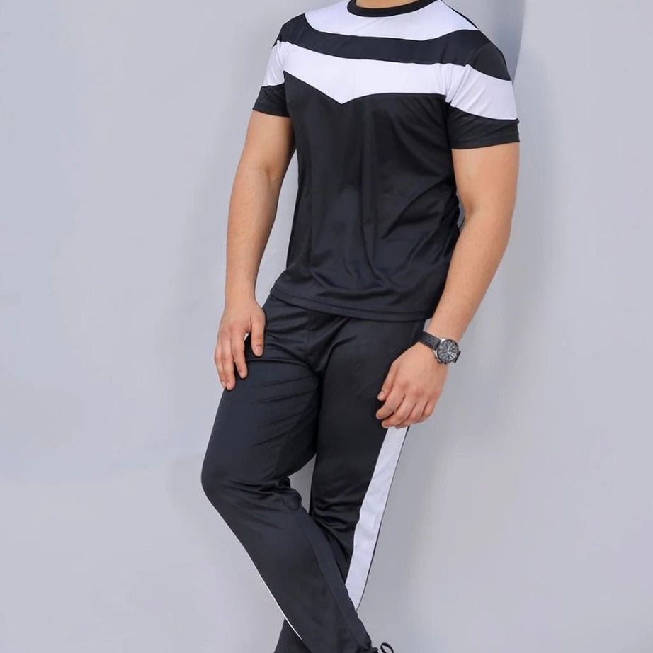 Black & White V-pennel Dry Fit Summer Tracksuit - Oshi.pk - Buy & Sell Online