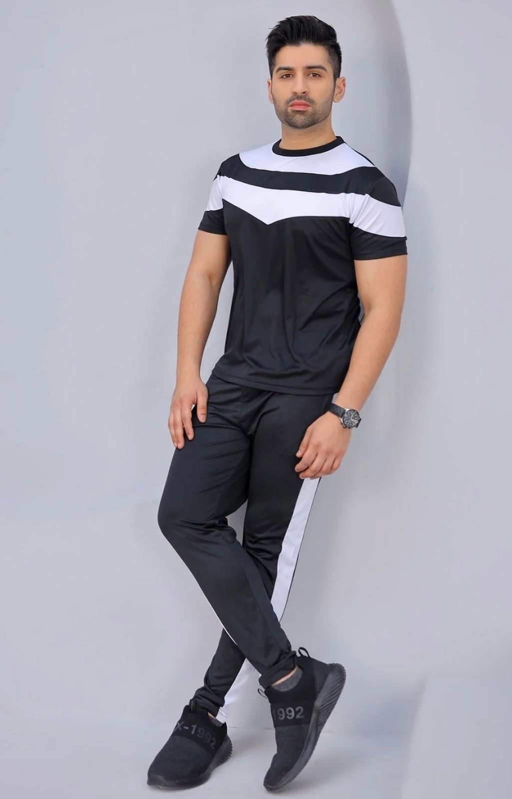 Black & White V-pennel Dry Fit Summer Tracksuit - Oshi.pk - Buy & Sell Online