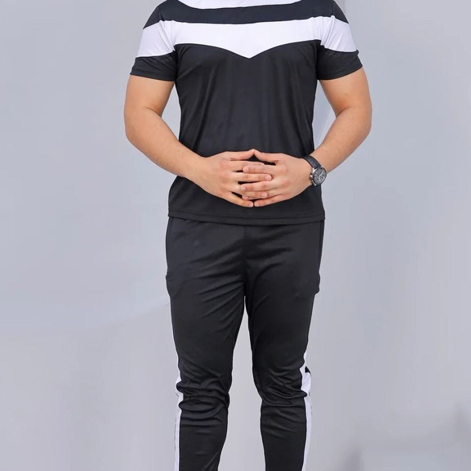 Black & White V-pennel Dry Fit Summer Tracksuit - Oshi.pk - Buy & Sell Online