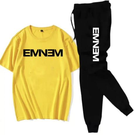 EMNEM printed Yellow t shirt & Black trouser Tracksuit - Oshi.pk - Buy & Sell Online