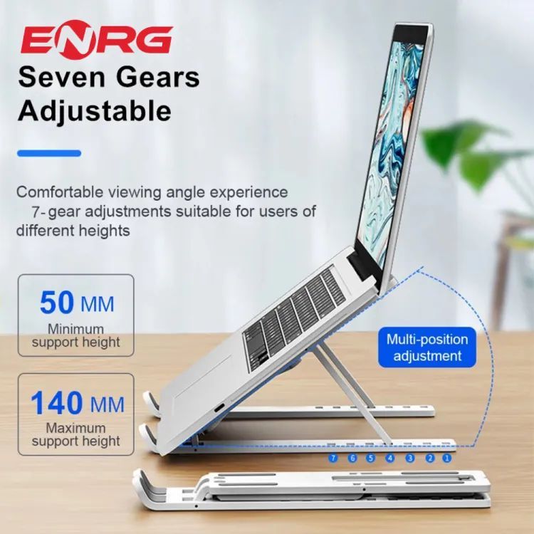 ENRG Portable Aluminum Foldable Laptop Metal Stand Hinge Adjustable Height Folding Holder Solid With Anti Slip Rubber Grips Silver - Oshi.pk - Buy & Sell Online