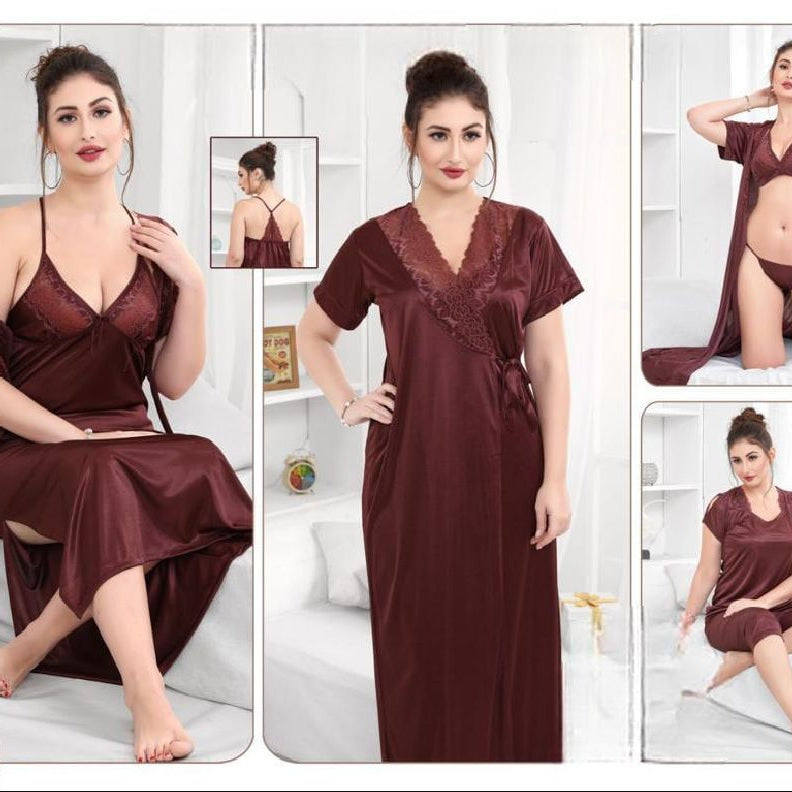 Exquisite Bridal Nighty Set 6-Piece Collection- Imported Elegance (Brown) - Oshi.pk - Buy & Sell Online