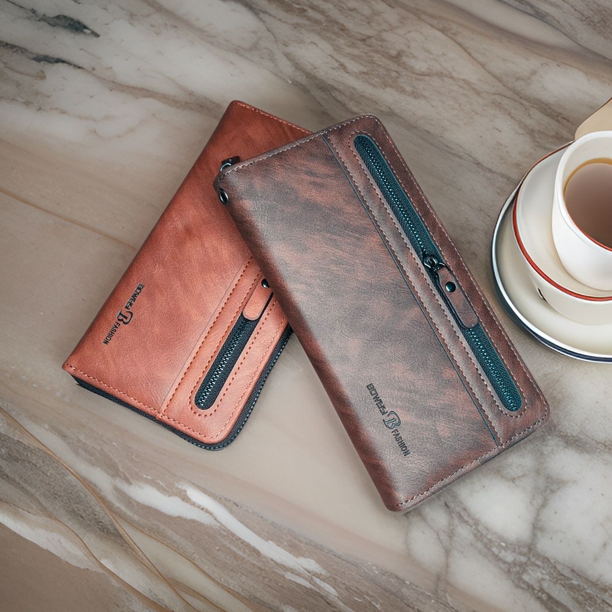 Fashion Women Wallets PU Leather Wallet Double Zipper Day Clutch Purse Wristlet Portefeuille Handbags Female Wallet - Oshi.pk - Buy & Sell Online