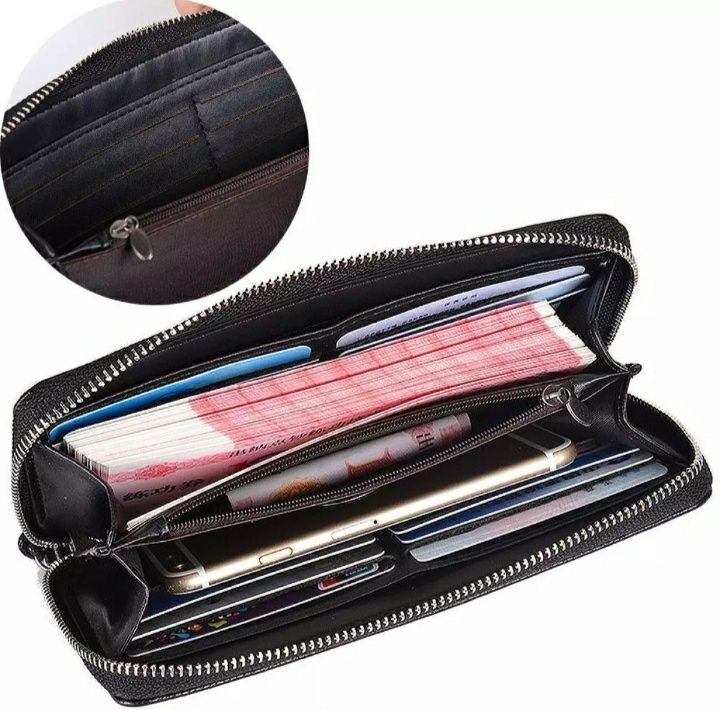 Fashion Women Wallets PU Leather Wallet Double Zipper Day Clutch Purse Wristlet Portefeuille Handbags Female Wallet - Oshi.pk - Buy & Sell Online