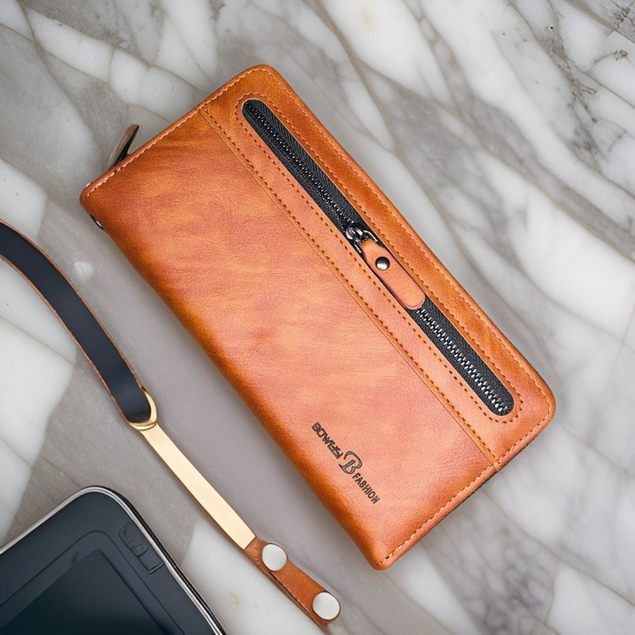 Fashion Women Wallets PU Leather Wallet Double Zipper Day Clutch Purse Wristlet Portefeuille Handbags Female Wallet - Oshi.pk - Buy & Sell Online