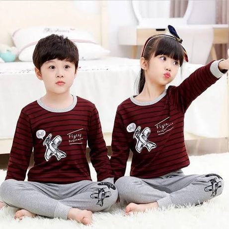 Flying Jet Maroon Kids Night Suit