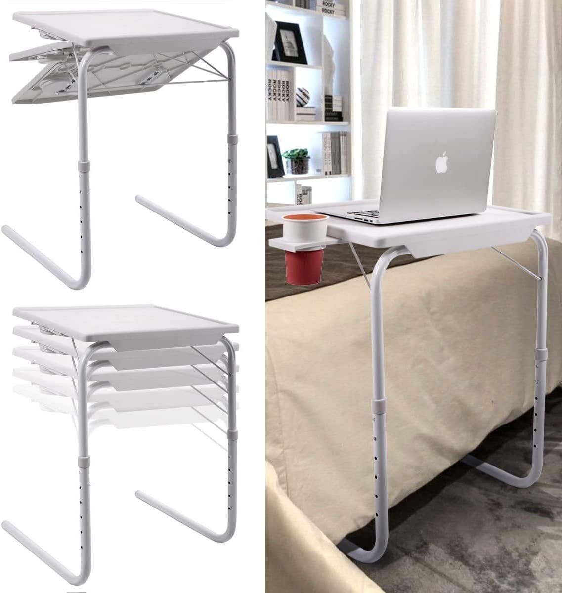 Foldable Assembled Adjustable Sofa Side Table for Breakfast Home Use White - Oshi.pk - Buy & Sell Online