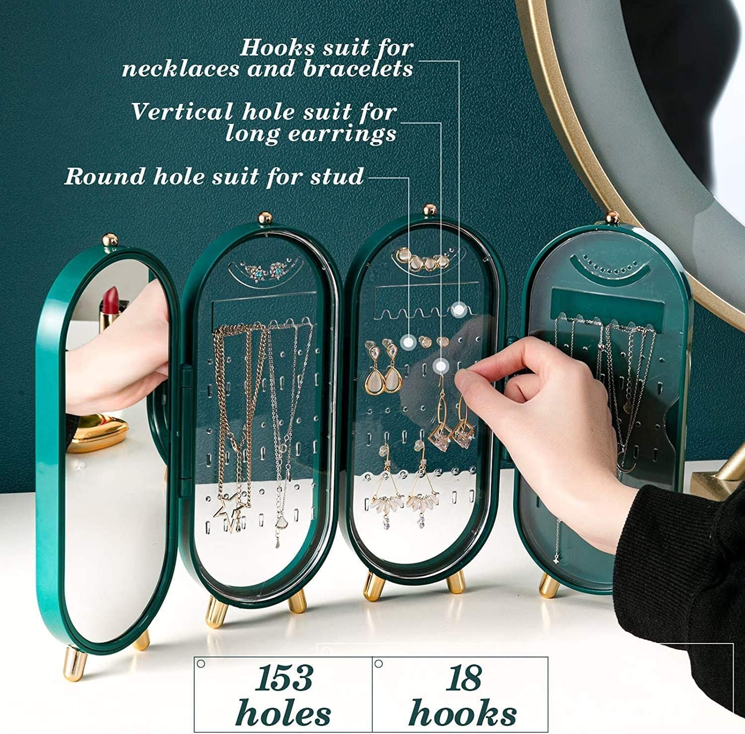 Foldable Jewellery Box Organizers With Mirror | Ear Ring Hanging Holder | Earringgs Hanger Stand Low Price | New Gift For Girls - Oshi.pk - Buy & Sell Online