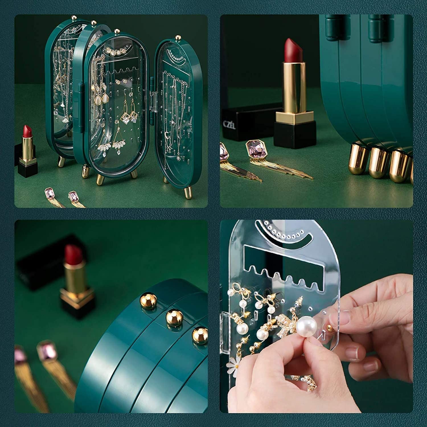 Foldable Jewellery Box Organizers With Mirror | Ear Ring Hanging Holder | Earringgs Hanger Stand Low Price | New Gift For Girls - Oshi.pk - Buy & Sell Online