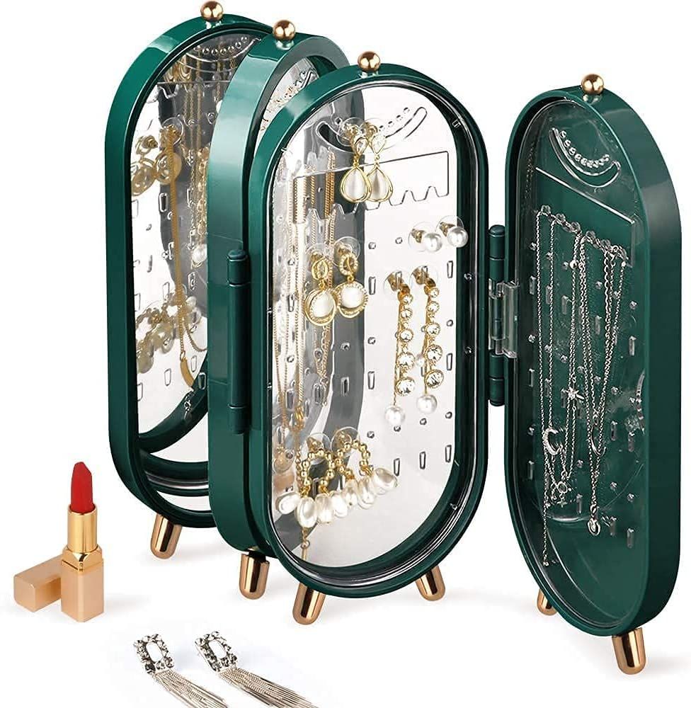 Foldable Jewellery Box Organizers With Mirror | Ear Ring Hanging Holder | Earringgs Hanger Stand Low Price | New Gift For Girls - Oshi.pk - Buy & Sell Online
