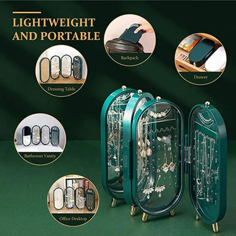 Foldable Jewelry Organizer With Mirror Earrings and Necklace Hanging Holder Beautiful Dustproof Display Jewellery Box - Oshi.pk - Buy & Sell Online