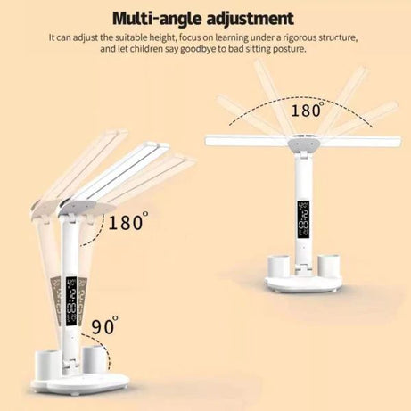 Foldable LED Desk Lamp with Clock, Calendar, and Pen Holder - Multifunction Table Lamp for Bedroom and Home Office - Oshi.pk - Buy & Sell Online