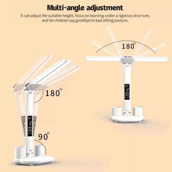 Foldable LED Desk Lamp with Clock, Calendar, and Pen Holder - Multifunction Table Lamp for Bedroom and Home Office - Oshi.pk - Buy & Sell Online