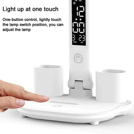 Foldable LED Desk Lamp with Clock, Calendar, and Pen Holder - Multifunction Table Lamp for Bedroom and Home Office - Oshi.pk - Buy & Sell Online