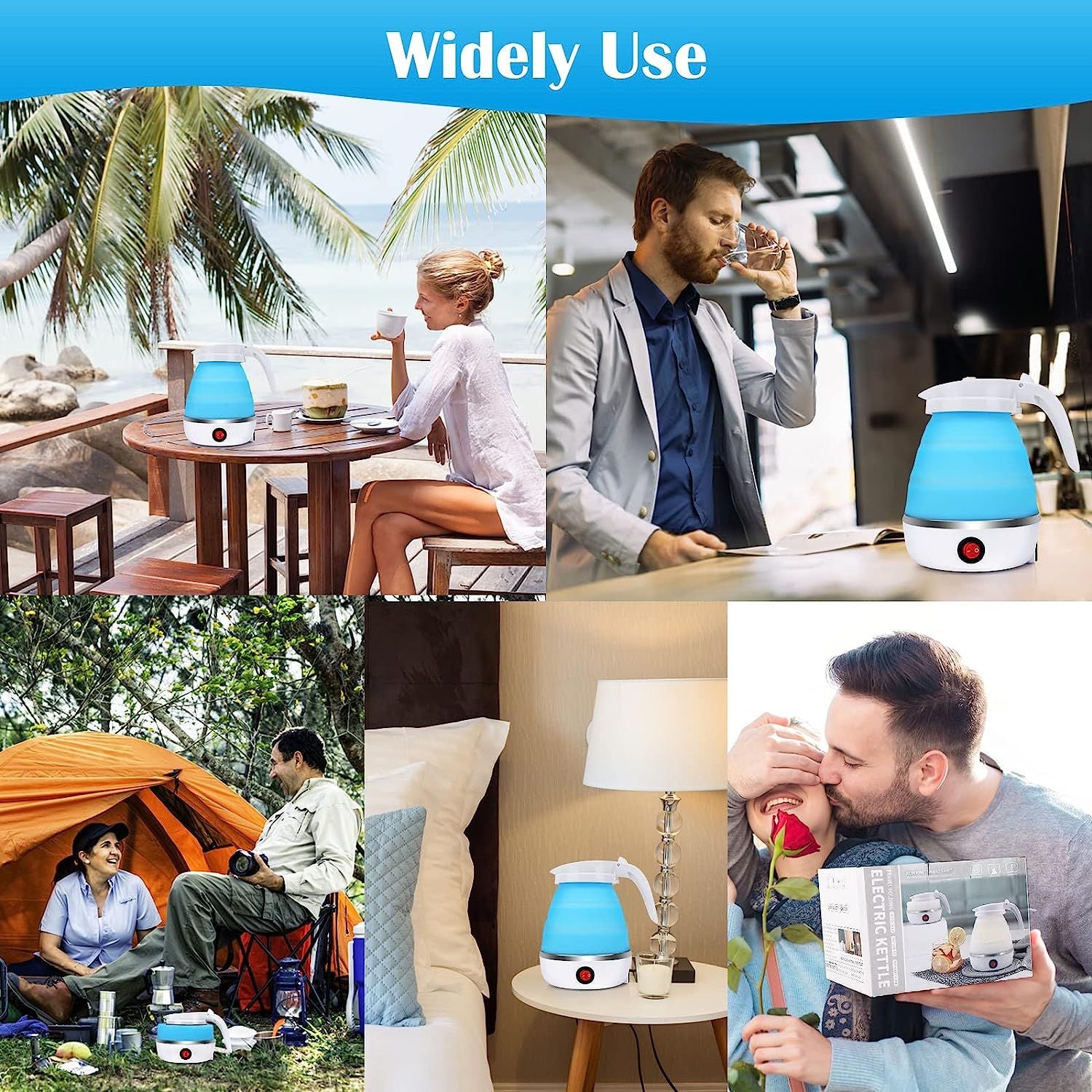 Foldable Silicone Kettle with Stainless Steel Bottom Travel Kettle Mini Portable Kettle 600W 600ml for Outdoor Hiking Survival Holiday - Oshi.pk - Buy & Sell Online