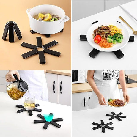 Folding Hot Pot Trivet Non Slip Silicone Heat Resistant Modern Table Flower Shaped - Oshi.pk - Buy & Sell Online