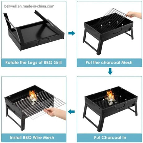Folding Portable Outdoor Barbeque Charcoal Bbq Grill Oven Black Carbon Steel - Oshi.pk - Buy & Sell Online