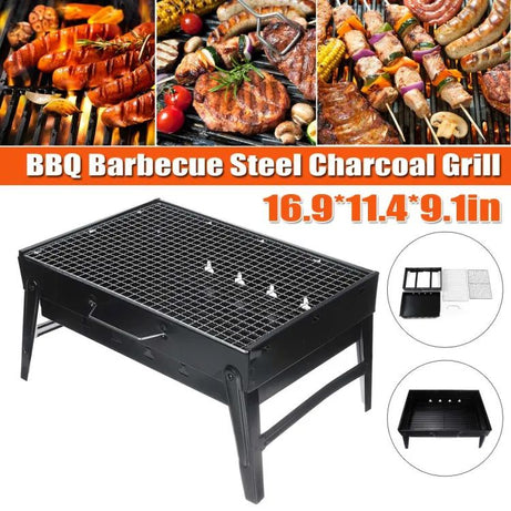 Folding Portable Outdoor Barbeque Charcoal Bbq Grill Oven Black Carbon Steel - Oshi.pk - Buy & Sell Online