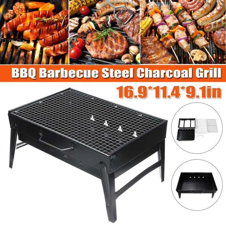 Folding Portable Outdoor Barbeque Charcoal Bbq Grill Oven Black Carbon Stee - Oshi.pk - Buy & Sell Online