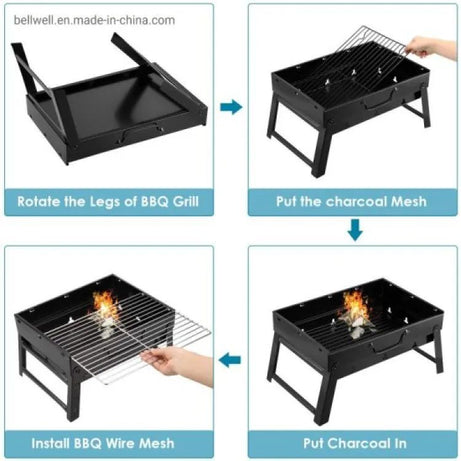 Folding Portable Outdoor Barbeque Charcoal Bbq Grill Oven Black Carbon Stee - Oshi.pk - Buy & Sell Online